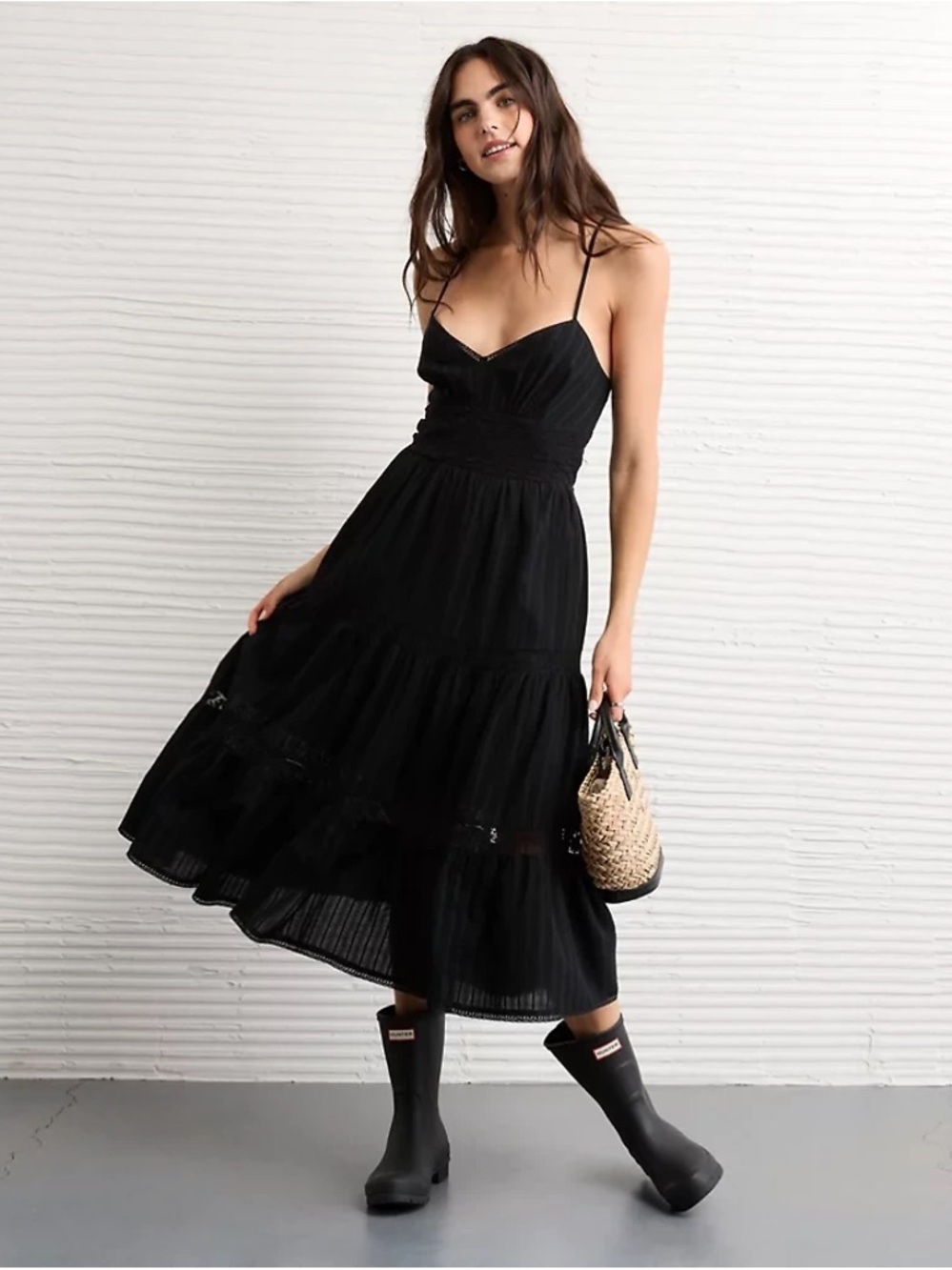 NWOT AE V-Neck Lace Tiered Maxi Dress - Picture 6 of 7
